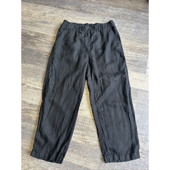 Quince Pants - Quince 100% European Linen Wide Leg Pants Womens Medium Solid Black